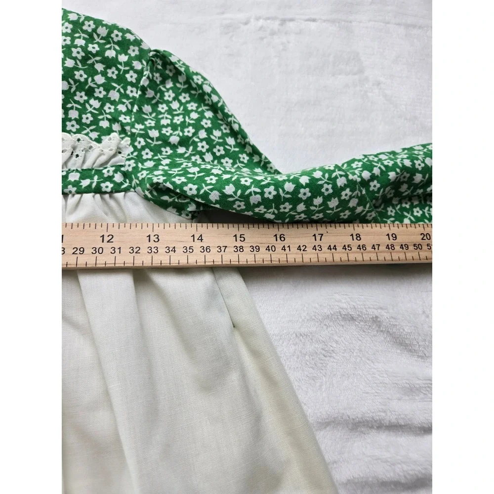 Vintage‎ Nannette Girls Green White Floral Birdhouse Applique Dress Size 6 99425